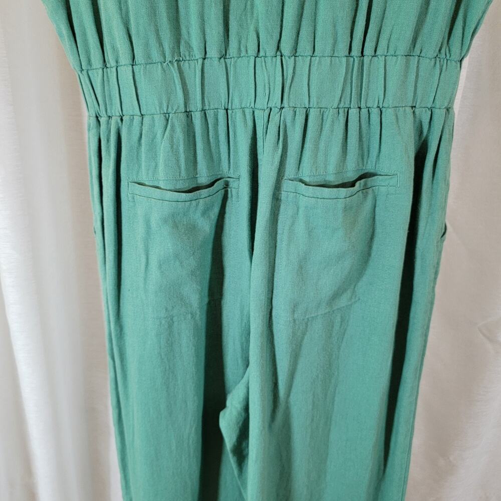 NWT Short-Sleeve Linen Boilersuit Sz 4 Green Jumpsuit Tie Waist Universal Thread - Picture 5 of 8